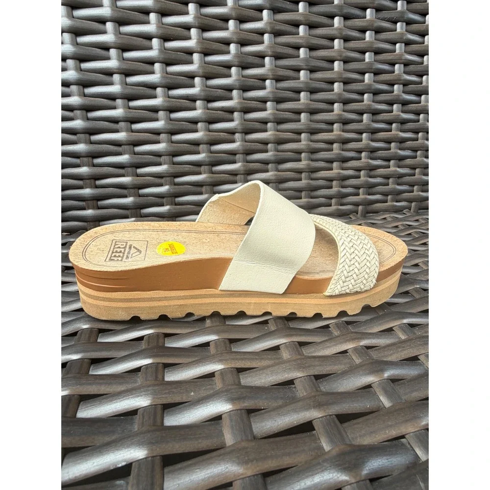 Reef Cushion Vista Hi Platform Sandals Vintage White Braid Slides Womens 7 Beach